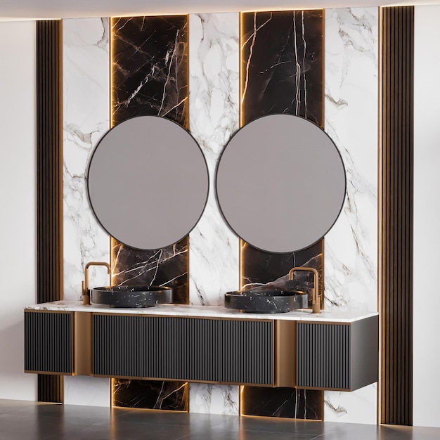 Inspiración de diseño de interiores de muebles de baño de lujo moderno de render 3d