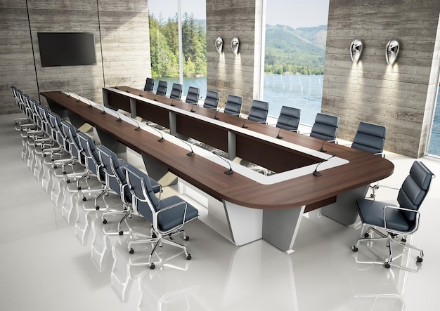 Inspiración en el diseño de interiores de la sala de reuniones moderna de renderizado 3d