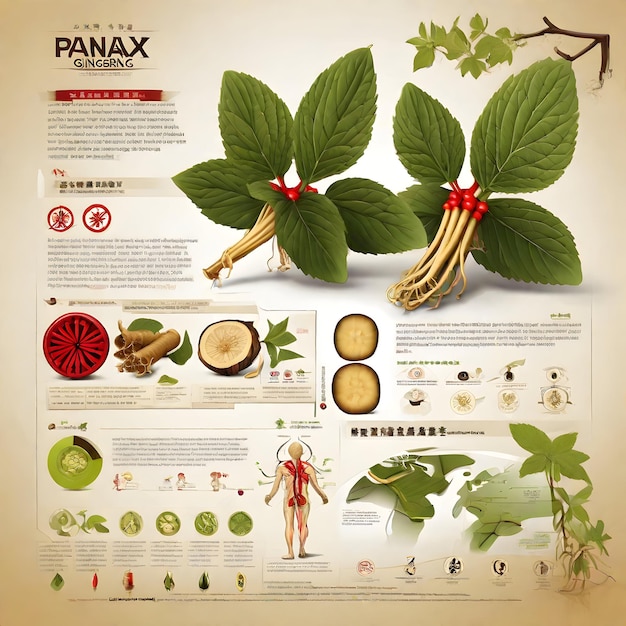 Inspiración para una infografía sobre el ginseng Panax en 3D