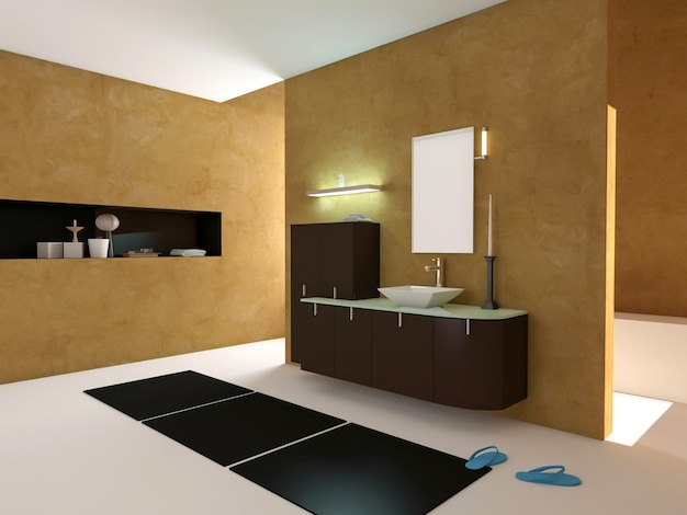 Inspiración de renderizado 3D de diseño de interiores de baño moderno único