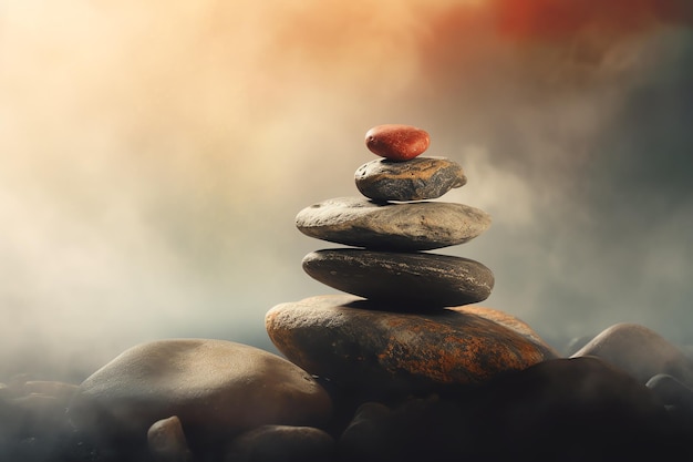 Inspirado en el Zen, las piedras apiladas son el fondo de cuidado personal.