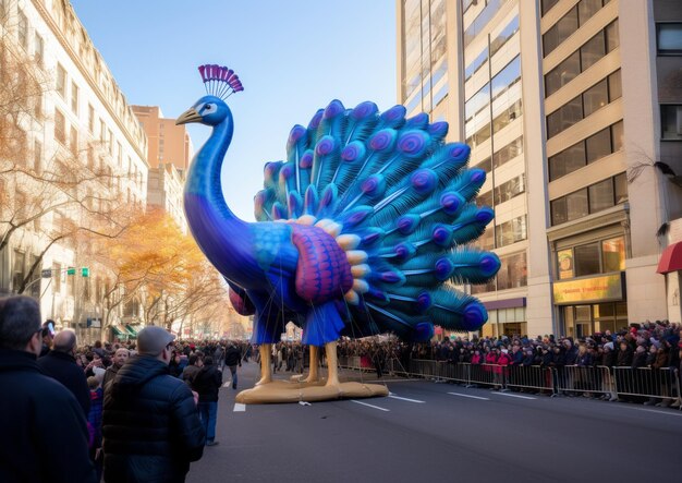 Foto inspirador desfile del día de acción de gracias de macy's el encantador globo de pavo real flotante