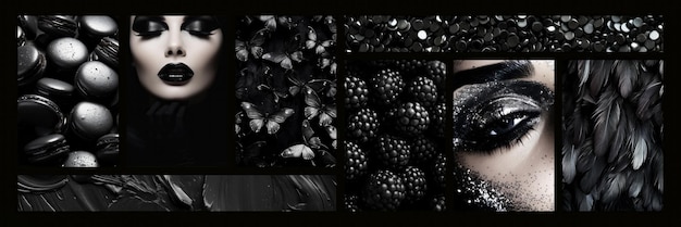 Inspirador quadro de humor de moda Colagem com fotos de cores superiores Estética preta