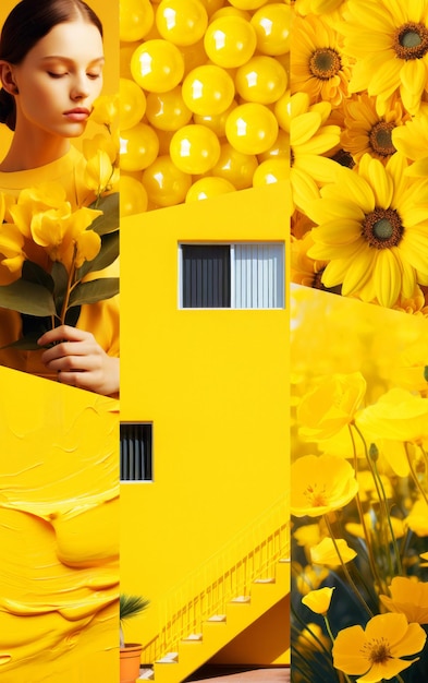 Inspirador tablero de estado de ánimo de moda Collaje con fotos de colores superiores Estética amarilla