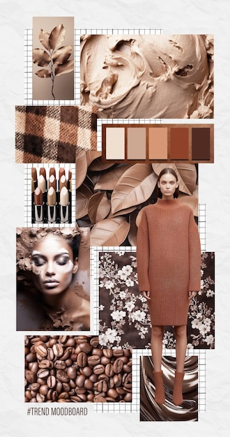 Inspirador tablero de estado de ánimo de moda Collaje con fotos de los mejores colores Estética beige marrón