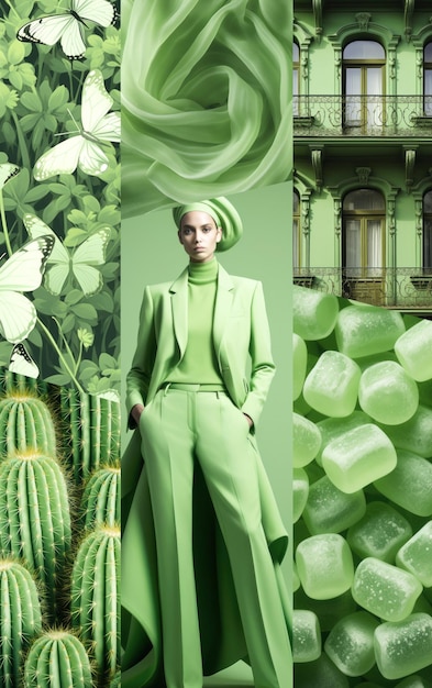 Inspirador tablero de estado de ánimo de moda Collaje con fotos de los mejores colores Matcha verde estético y fresco