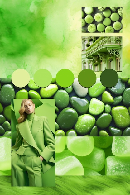 Inspirador tablero de estado de ánimo de moda Collaje con fotos de los mejores colores Papel de pared estético verde