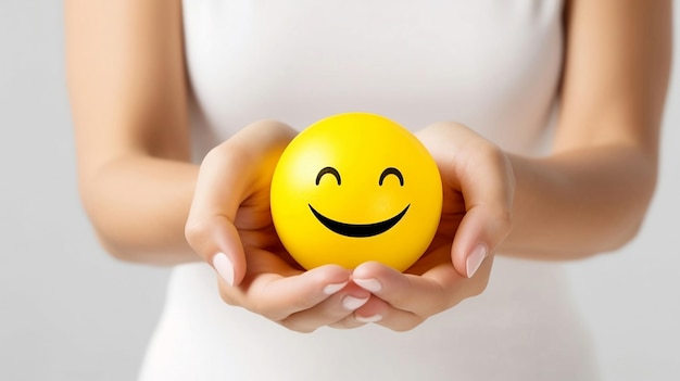 Inspirando a las personas con emojis sonrientes y felices para pensar positivamente en la salud mental