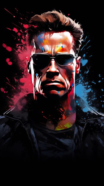 Inspiration vom Terminator-Aquarell-Illustrationsvektor, dynamische Tapete, dynamischer, bewegter Spritzer, schwarzer Hintergrund