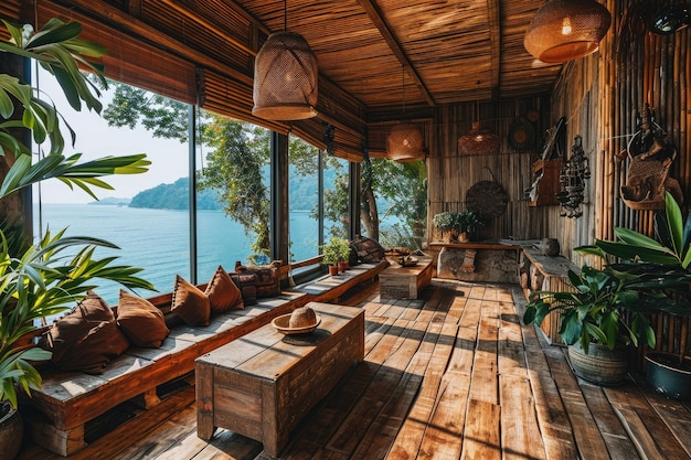 Inspirationsideen für ein Haus mit natürlichem Inneneinrichtungsstil aus Bambus oder Holz
