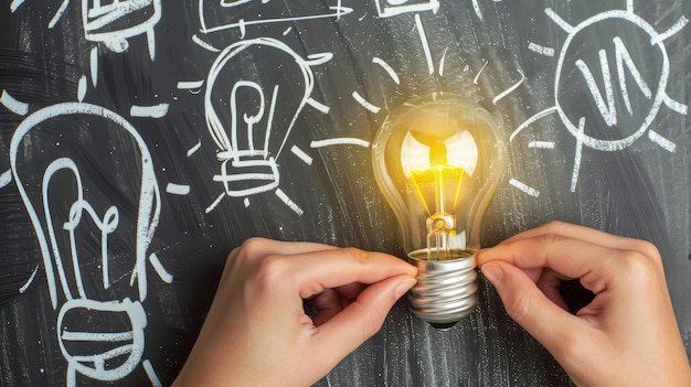 Inspirative Gedanken Menschliche Hand hält eine Glühbirne zur Beleuchtung Ideen für Kreativität