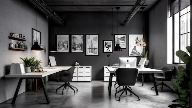 Inspirierende Büro-Innenarchitektur, minimalistischer Stil, Corporate Workspace mit schlichter Architektur, generative KI AIG 31