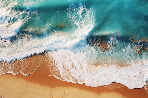 Inspirierende Küstennaturfotografie fängt ruhiges Meer und Strand aus der Draufsicht ein. Generative KI