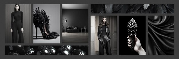 Foto inspirierende mode-stimmungstafel collage mit top-farbfotos schwarze ästhetik