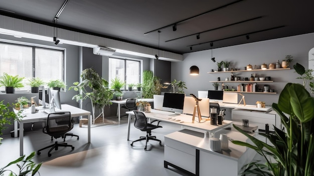 Inspirierendes Büro-Innendesign, minimalistischer Stil, Studioraum mit Architektur mit klaren Linien, generative KI AIG 31