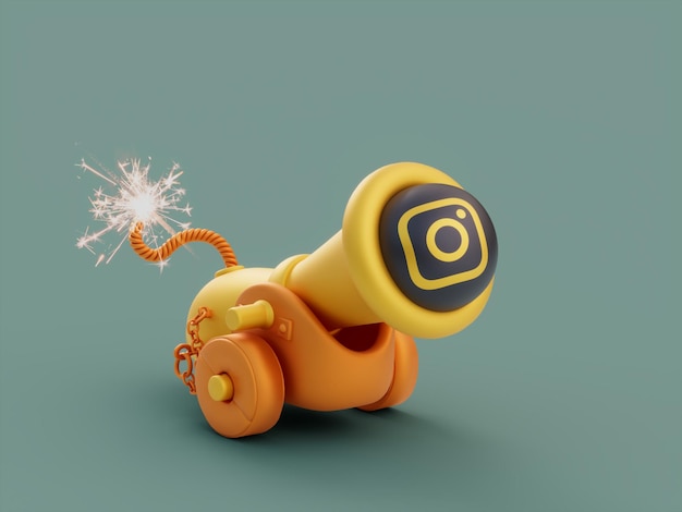 Instagram Cannon Wheels Siege Attack Defensa Arma Social Media Marketing 3D Ilustración Render