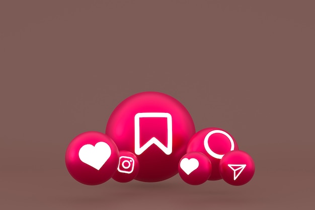 Instagram Icon Set 3D-Rendering auf braunem Hintergrund