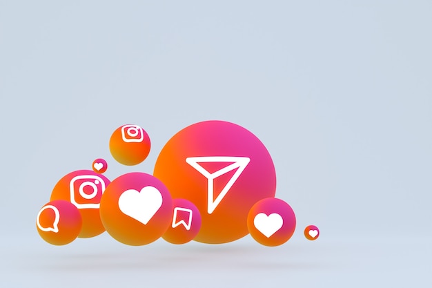 Instagram Icon Set 3D-Rendering auf grauem Hintergrund