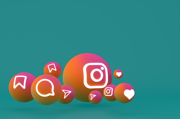 Instagram Icon Set 3D-Rendering auf grünem Hintergrund