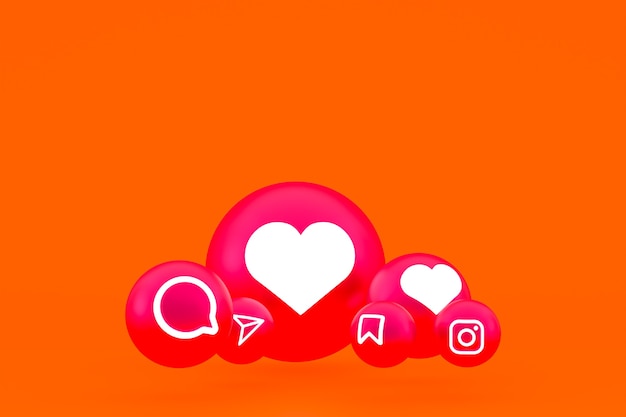 Instagram Icon Set 3D-Rendering auf orangem Hintergrund