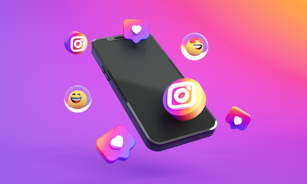 Instagram-Logo-Symbol über Smartphone 3D-Premium-Foto