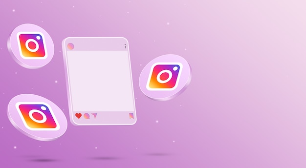 Instagram post 3D-Social-Media-Schnittstelle mit Logo-Symbolen herum