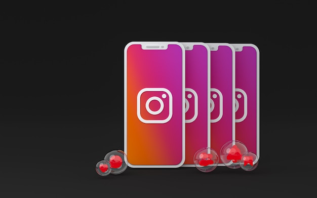 Instagram-Symbol auf dem Bildschirm Smartphone oder Handy und Instagram Reaktionen 3D rendern