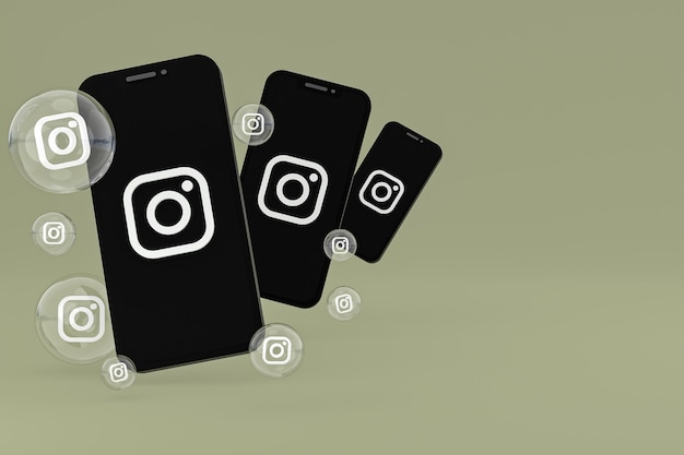 Instagram-Symbol auf dem Bildschirm Smartphone oder Handy und Instagram-Reaktionen lieben 3D-Rendering auf grünem Hintergrund