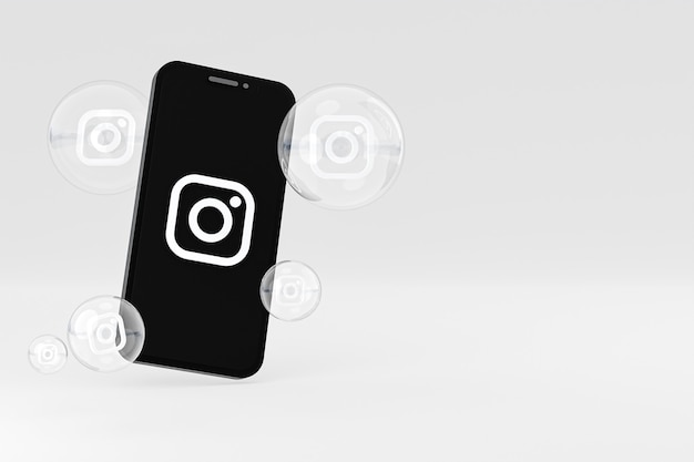 Instagram-Symbol auf dem Bildschirm Smartphone oder Handy und Instagram-Reaktionen lieben 3D-Rendering auf weißem Hintergrund