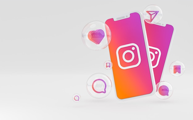 Instagram-Symbol auf dem Bildschirm Smartphone oder Handy und Instagram-Reaktionen lieben 3D-Rendering