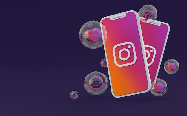 Instagram-Symbol auf dem Bildschirm Smartphone oder Handy und Instagram-Reaktionen lieben 3D-Rendering