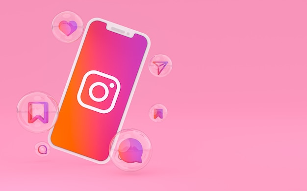 Instagram-Symbol auf dem Bildschirm Smartphone oder Handy und Instagram-Reaktionen lieben 3D-Rendering