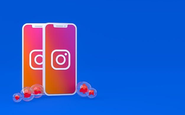 Instagram-Symbol auf dem Bildschirm Smartphone oder Handy und Instagram-Reaktionen lieben 3D-Rendering