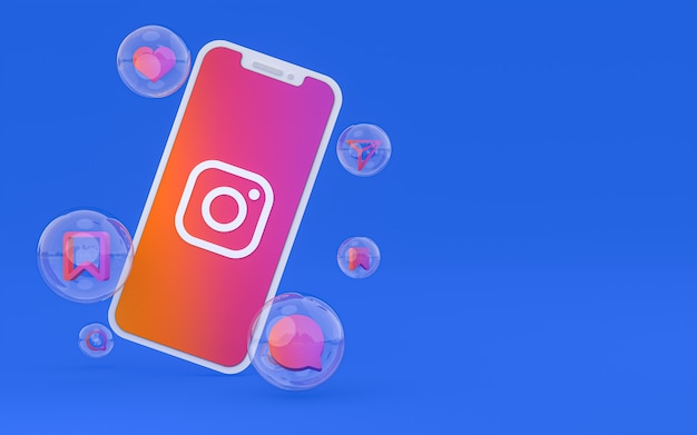 Instagram-Symbol auf dem Bildschirm Smartphone oder Handy und Instagram-Reaktionen lieben 3D-Rendering