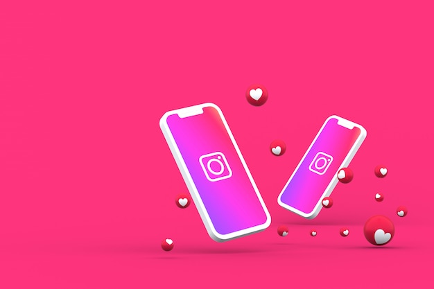 Instagram-Symbol auf dem Bildschirm Smartphone oder Handy und Instagram-Reaktionen lieben 3D-Rendering