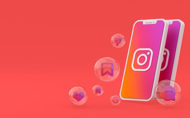 Instagram-Symbol auf dem Bildschirm Smartphone oder Handy und Instagram-Reaktionen lieben 3D-Rendering