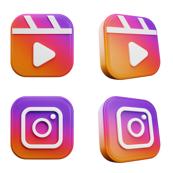 Foto instagram- und reels-social-media-symbolsammlung 3d-rendersymbol für soziale medien auf weißem hintergrund