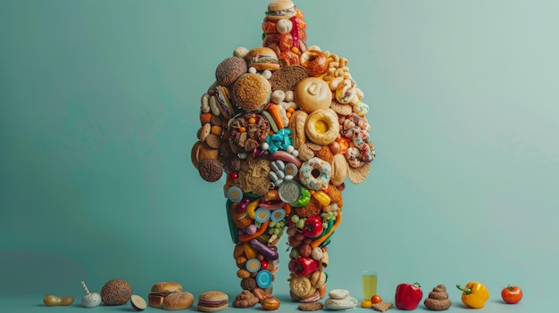 Instalação artística de junk food que causa obesidade e problemas de saúde