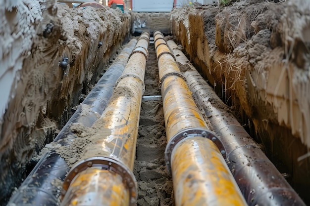 Instalação de canos de esgoto e desenvolvimento de sistemas de abastecimento de calor urbano