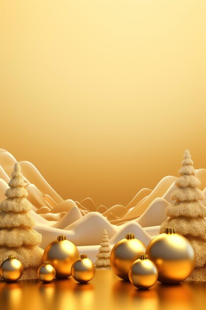Instalação de férias ano novo Natal bolas de vidro douradas e árvores de Natal na luz dourada