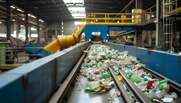 Instalação de gestão de resíduos com transportador de reciclagem