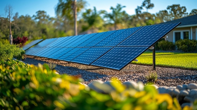 Instalação de painel solar em telhado plano contra céu