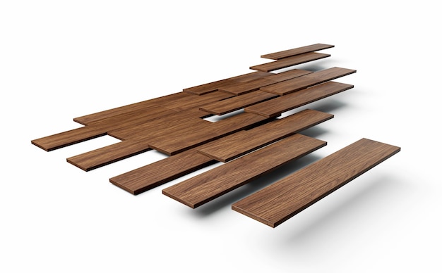 Instalação de piso de madeira fixando parquets no chão 3d ilustração sobre construção
