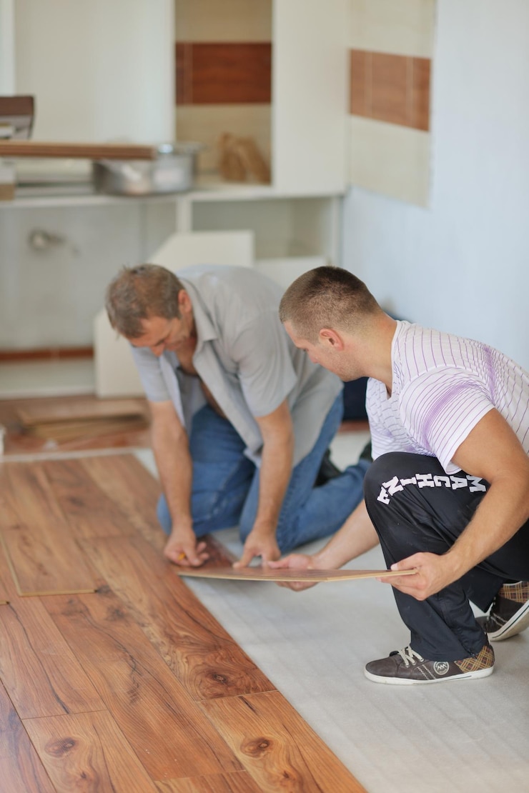 Foto instalação de piso laminado em nova casa interna