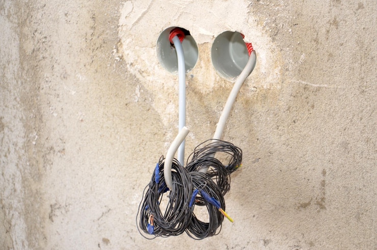 Foto instalação de tomadas de energia tomadas de energia na fase inicial da construção