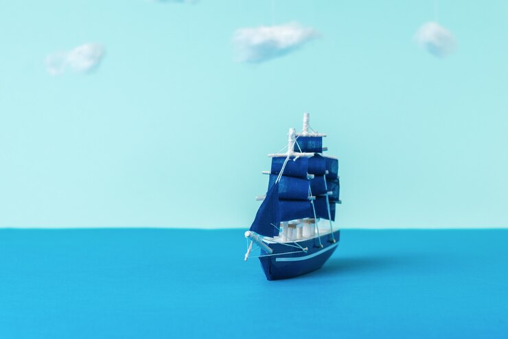 Foto instalação de um veleiro no mar contra um céu nublado