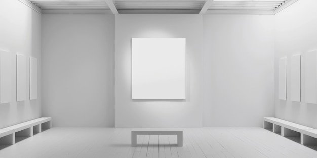 instalação espaço de galeria de moldura branca em branco