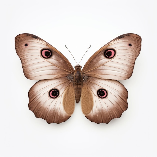 Instalação surrealista Meadow Brown Butterfly On White Background