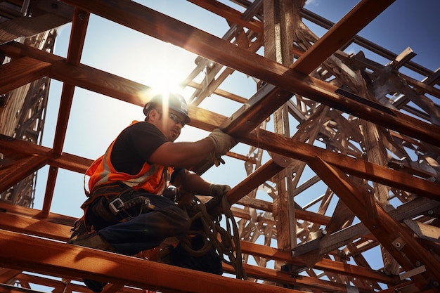 instalación de armazón de trabajador de la construcción