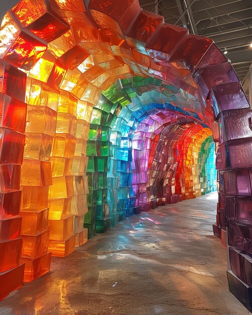 Una instalación de arte de colores del arco iris hizo papel tapiz